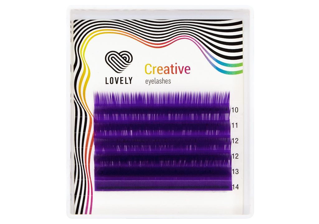 Ресницы "Lovely" фиолетовые (purple), 6 линий MINI, микс длин