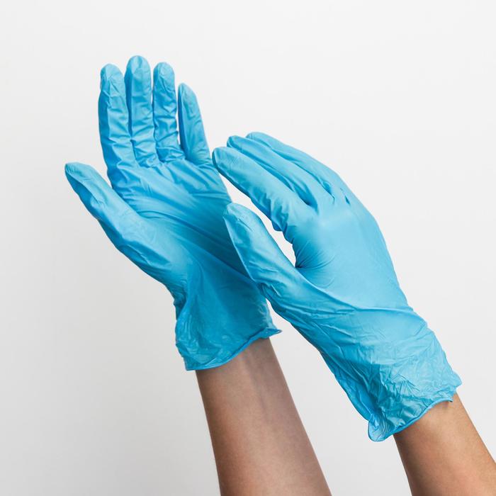 Перчатки нитровиниловые BENOVY, голубые, 1 пара