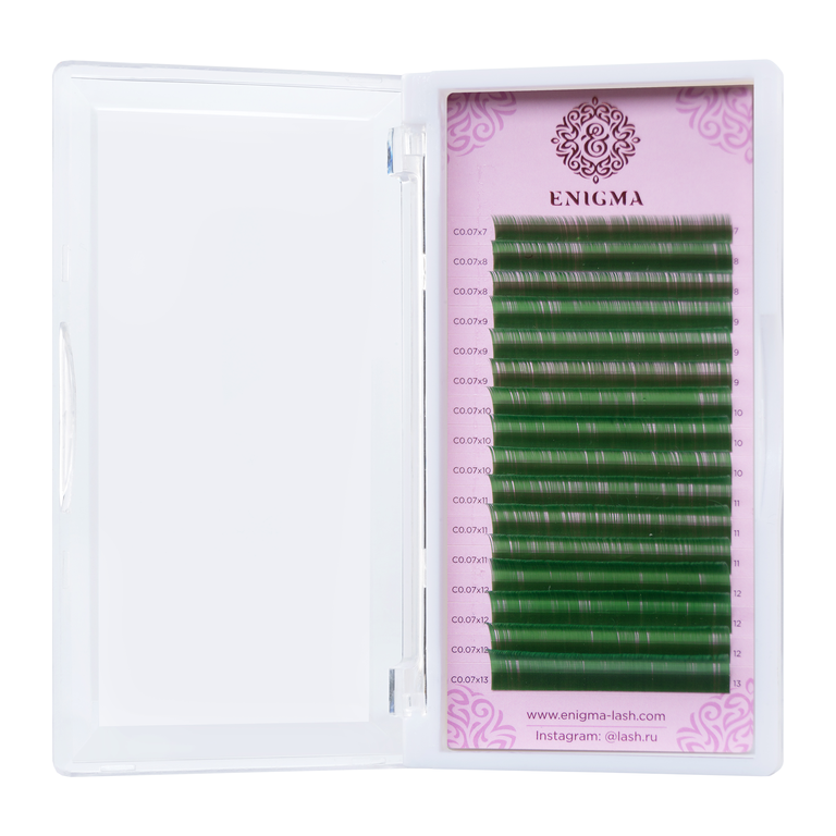Ресницы Enigma зеленые, 16 линий микс
