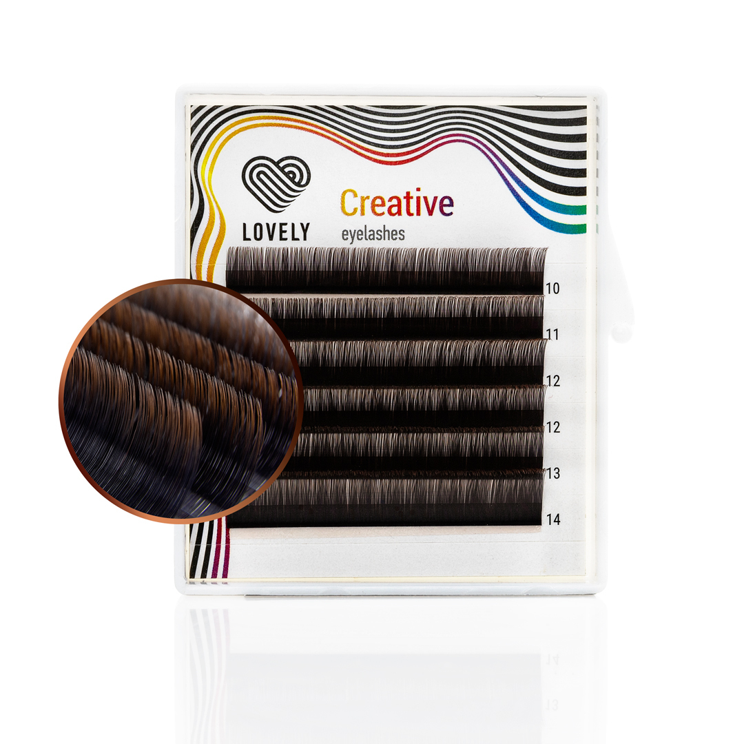 Ресницы "Lovely" двухтоновые темный шоколад, 6 линий MINI, микс длин